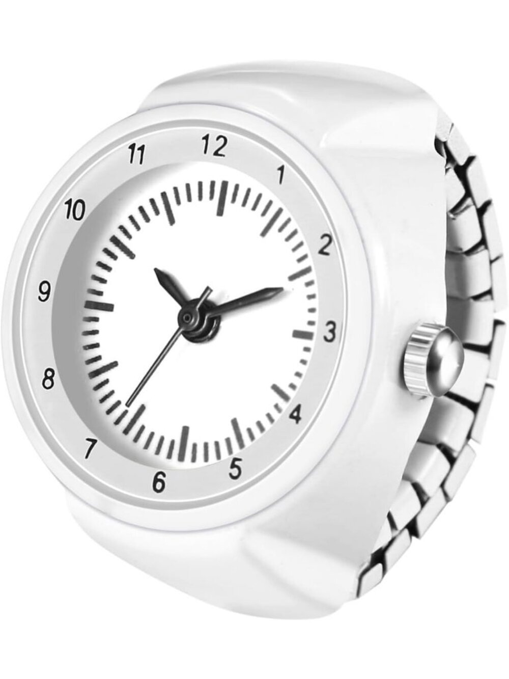 Unisex All White Analog Quartz Arabic Numerals Stainless Steel Finger Ring Watch
